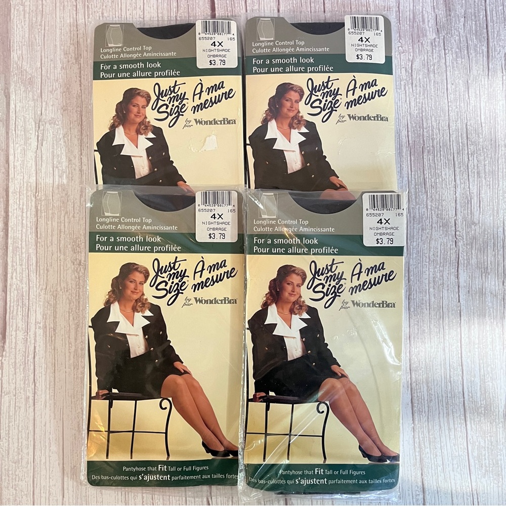 4 x WONDERBRA Pantyhose Nylons Nightshade Sz Q4/4X Just My Size Control Top NEW